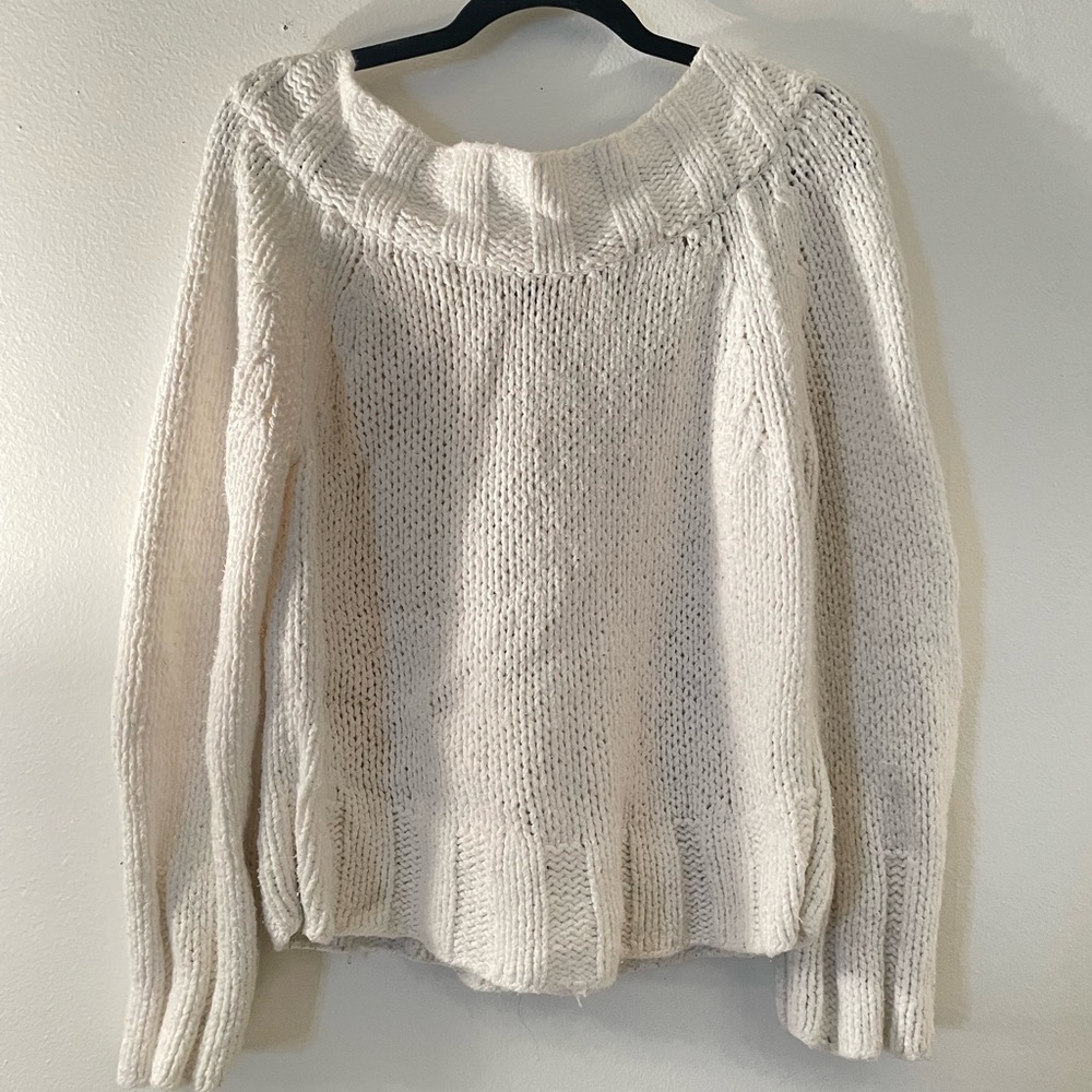 Free People Cream Off Shoulder Thick Cozy Chunky Sweater